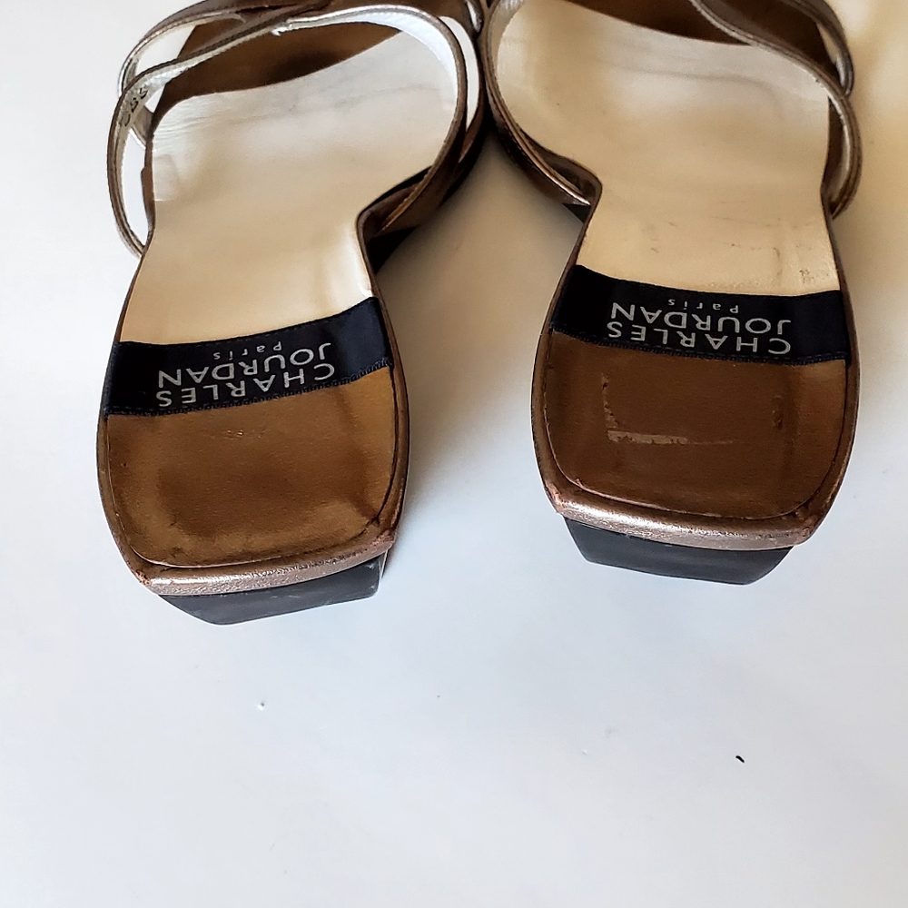 Charles Jourdan Paris Gold Coloured Leather Slide Sandals size 6 - Picture 2 of 7